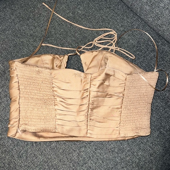 COPY - Zara SATIN EFFECT DRAPED HALTER Crop Top Size M - Picture 5 of 9